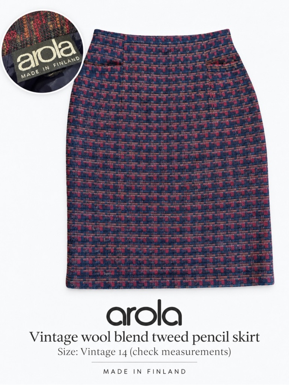 Vintage Arola Finland Wool Mohair Tweed Pencil Skirt